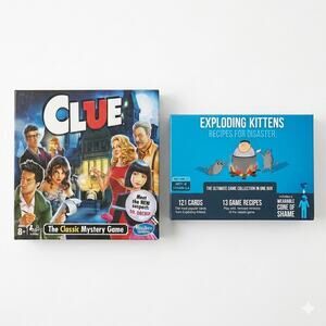 Clue 2015 Dr Orchid & Exploding Kittens Recipes for Disaster Board Game Bundle
